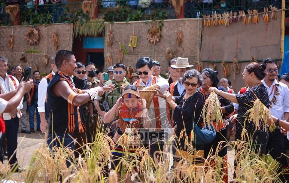MP Lok Sabha, Arunachal East Constituency, Tapir Gao and his wife at the Konyak Lao-Ong Mo festival 2024 at local ground, Mon on September 28. (DIPR Photo)